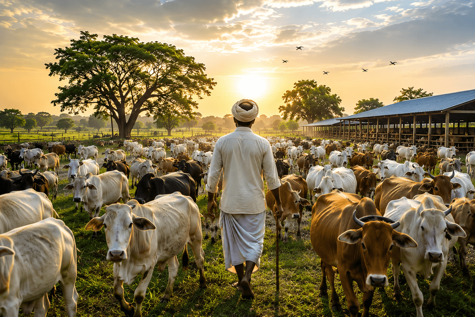 Indian farmer and cattle